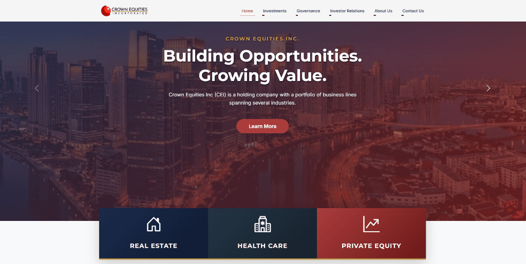 Crown Equities Inc. Corporate Website Screenshot
