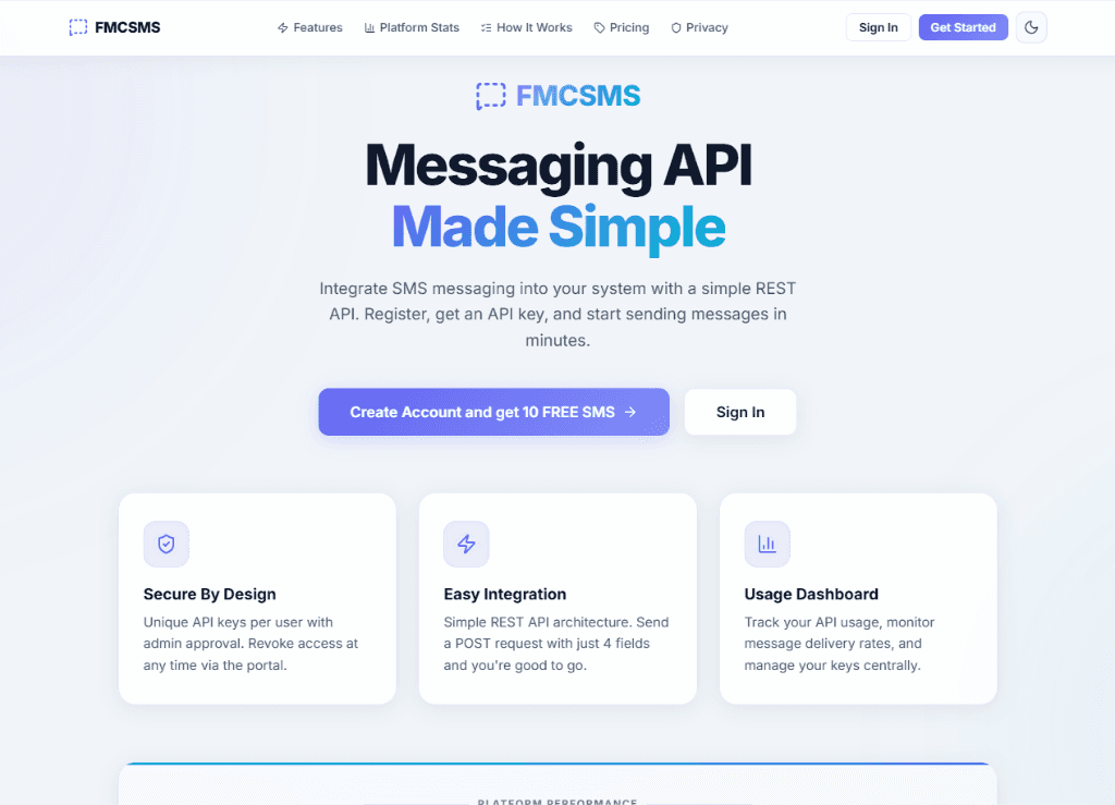 FMCSMS Messaging API Platform Screenshot